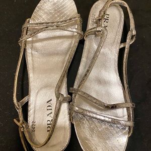 Authentic vintage metallic Prada sandals. Small wedge. Size 37.